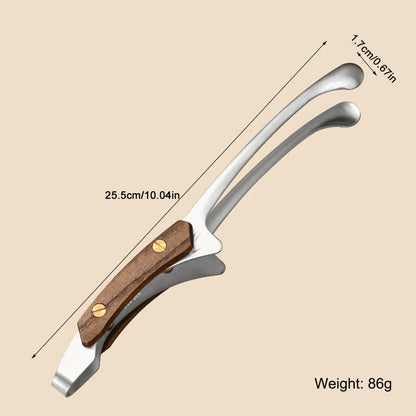 304 Stainless Steel BBQ Tongs with Wood Grip, 25.5cm - Silver 1 PCS
