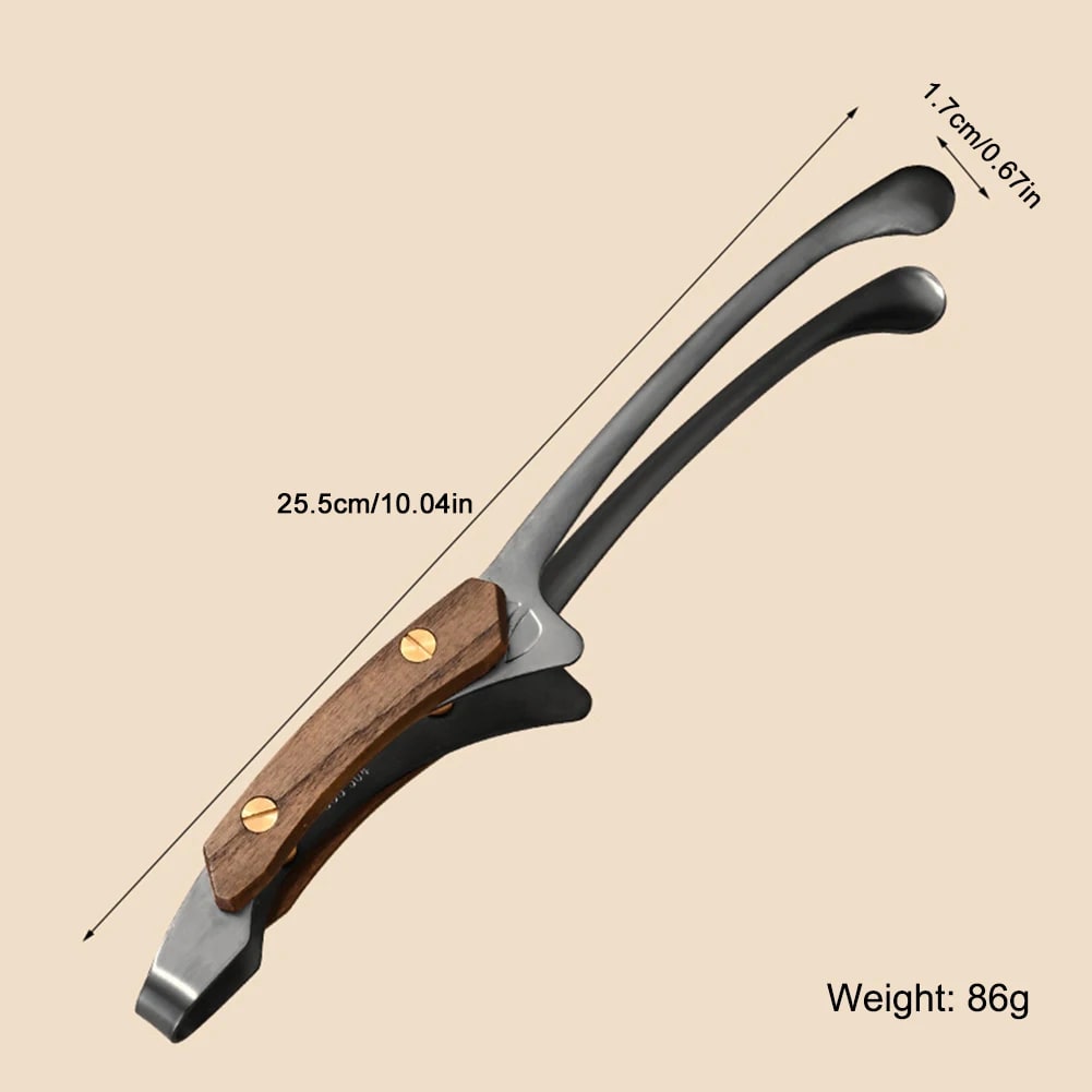 304 Stainless Steel BBQ Tongs with Wood Grip, 25.5cm - Black 1 PCS