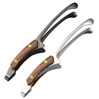 304 Stainless Steel BBQ Tongs with Wood Grip, 25.5cm - Silver Black 2 PCS