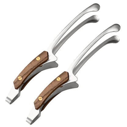 304 Stainless Steel BBQ Tongs with Wood Grip, 25.5cm - Silver 2 PCS