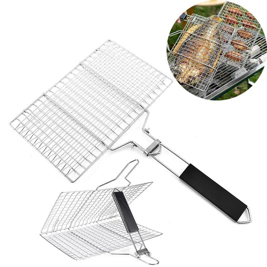 VIE LENTE 304 Stainless Steel BBQ Grill Basket with Handle, 33.5cm