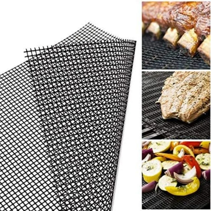 Non-Stick PTFE/Teflon BBQ Grilling Mesh Mat, Reusable Cut-to-Fit Grill Liner