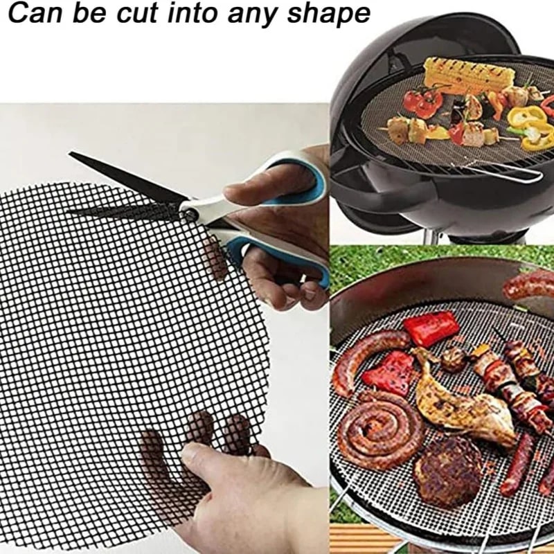 Non-Stick PTFE/Teflon BBQ Grilling Mesh Mat, Reusable Cut-to-Fit Grill Liner