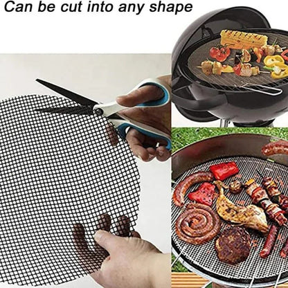 Non-Stick PTFE/Teflon BBQ Grilling Mesh Mat, Reusable Cut-to-Fit Grill Liner