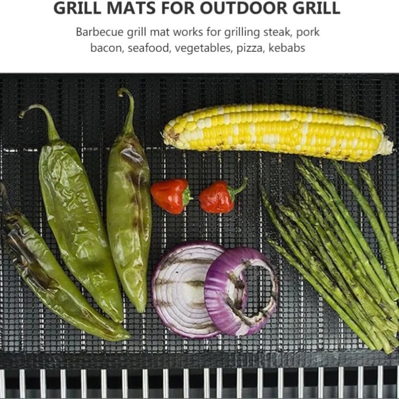 Non-Stick PTFE/Teflon BBQ Grilling Mesh Mat, Reusable Cut-to-Fit Grill Liner