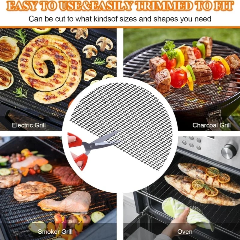 Non-Stick PTFE/Teflon BBQ Grilling Mesh Mat, Reusable Cut-to-Fit Grill Liner