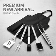 5-Piece CZSAE Stainless Steel BBQ Tool Set with Apron Storage Bag