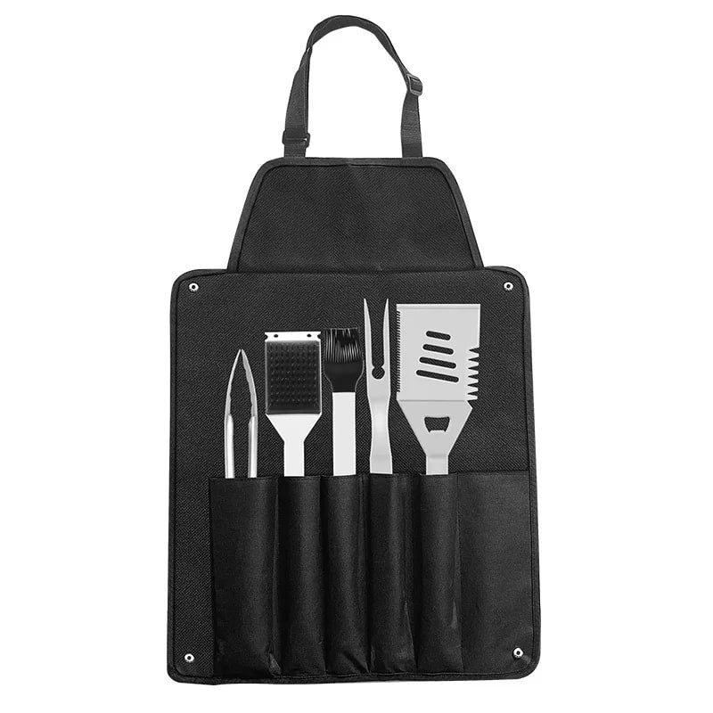 5-Piece CZSAE Stainless Steel BBQ Tool Set with Apron Storage Bag
