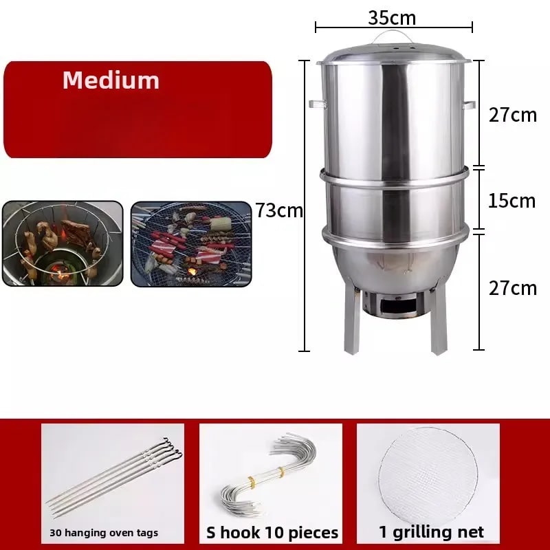 Stainless Steel Hanging Charcoal Barbecue Grill Stove, Medium - C M set