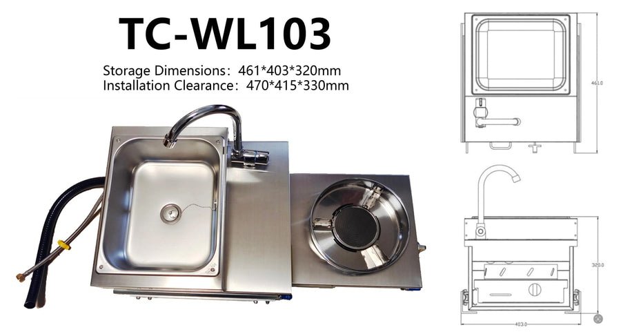 Stainless Steel Pull-Out RV Sink and Gas Stove Kitchen 40 x 46 x 31cm