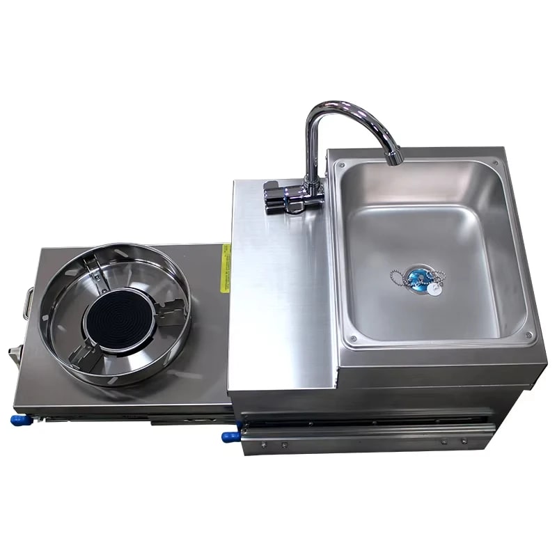 Stainless Steel Pull-Out RV Sink and Gas Stove Kitchen 40 x 46 x 31cm