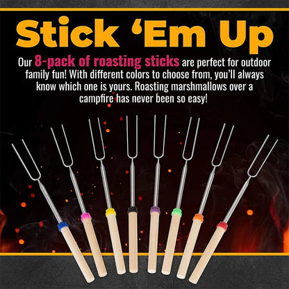 Stainless Steel BBQ Roasting Skewers, 8-Pack, Extendable Forks