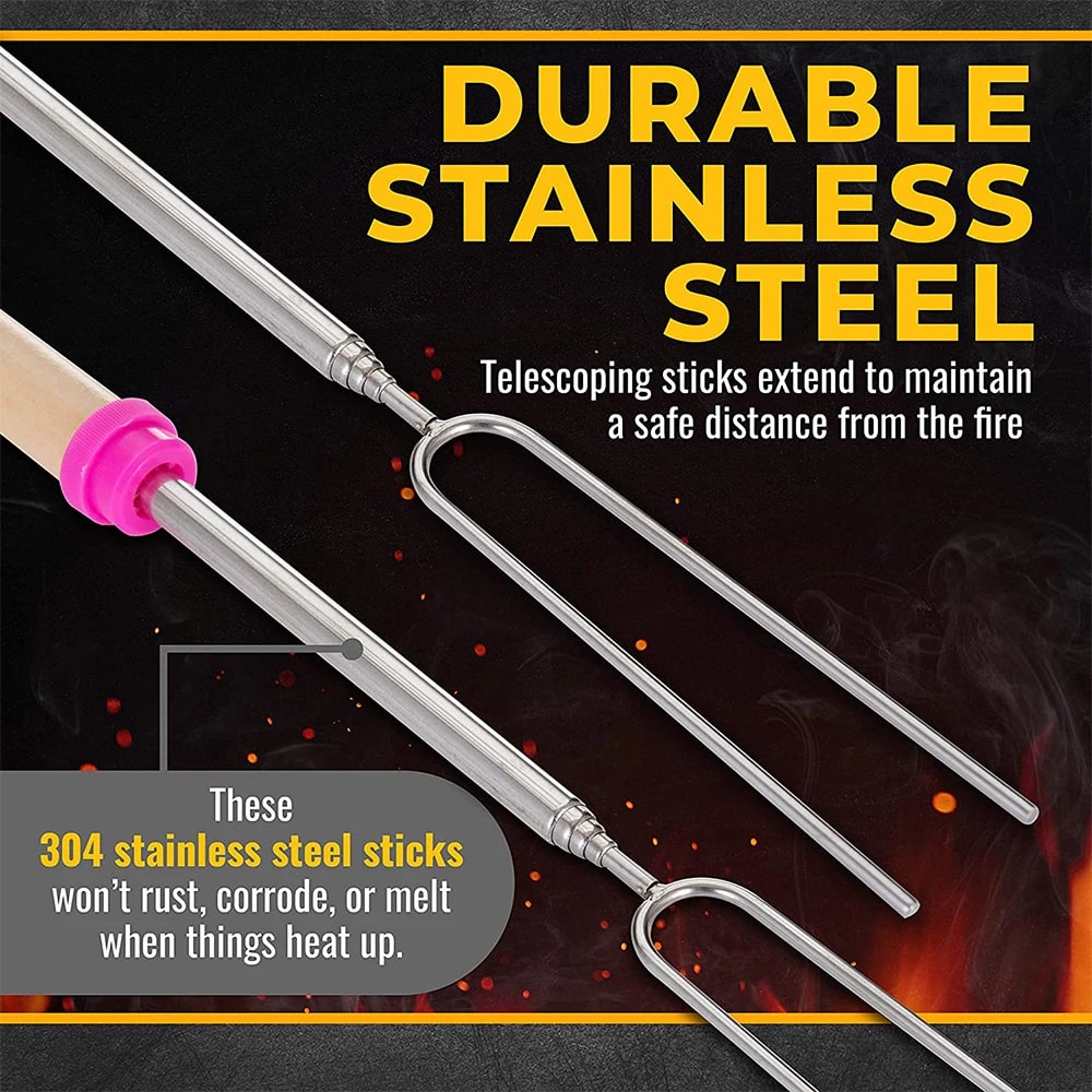 Stainless Steel BBQ Roasting Skewers, 8-Pack, Extendable Forks