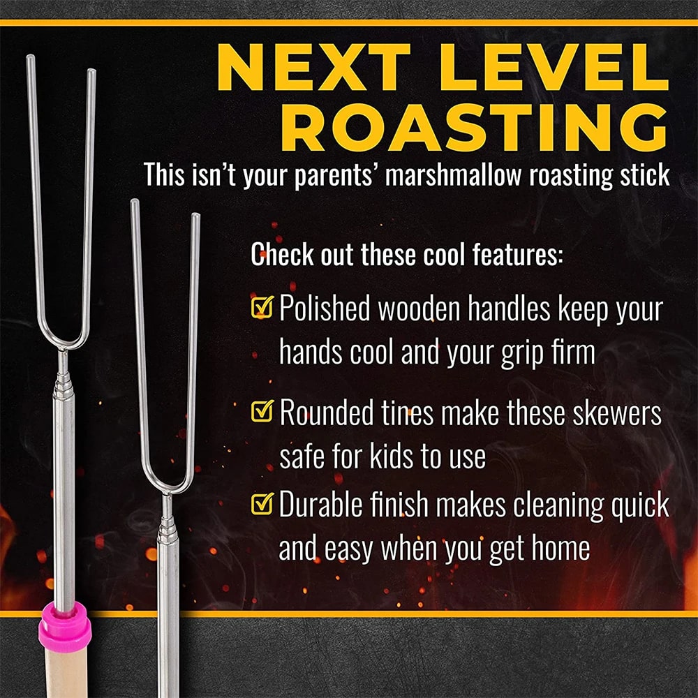 Stainless Steel BBQ Roasting Skewers, 8-Pack, Extendable Forks