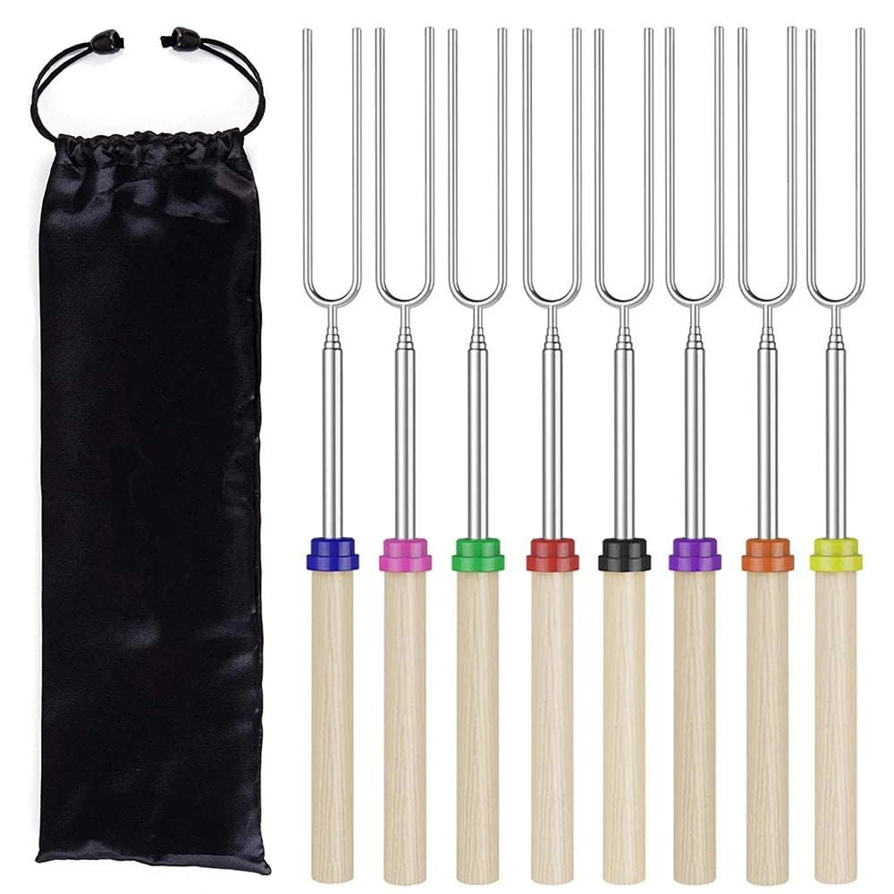 Stainless Steel BBQ Roasting Skewers, 8-Pack, Extendable Forks