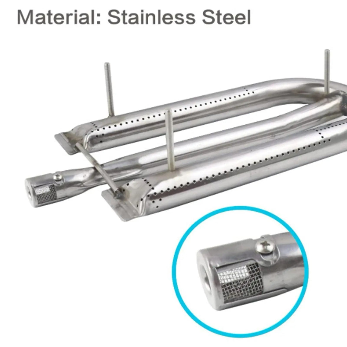 Gas Grill Burner Tube, 304 Stainless Steel U-Shaped Replacement, 330 x 130 mm