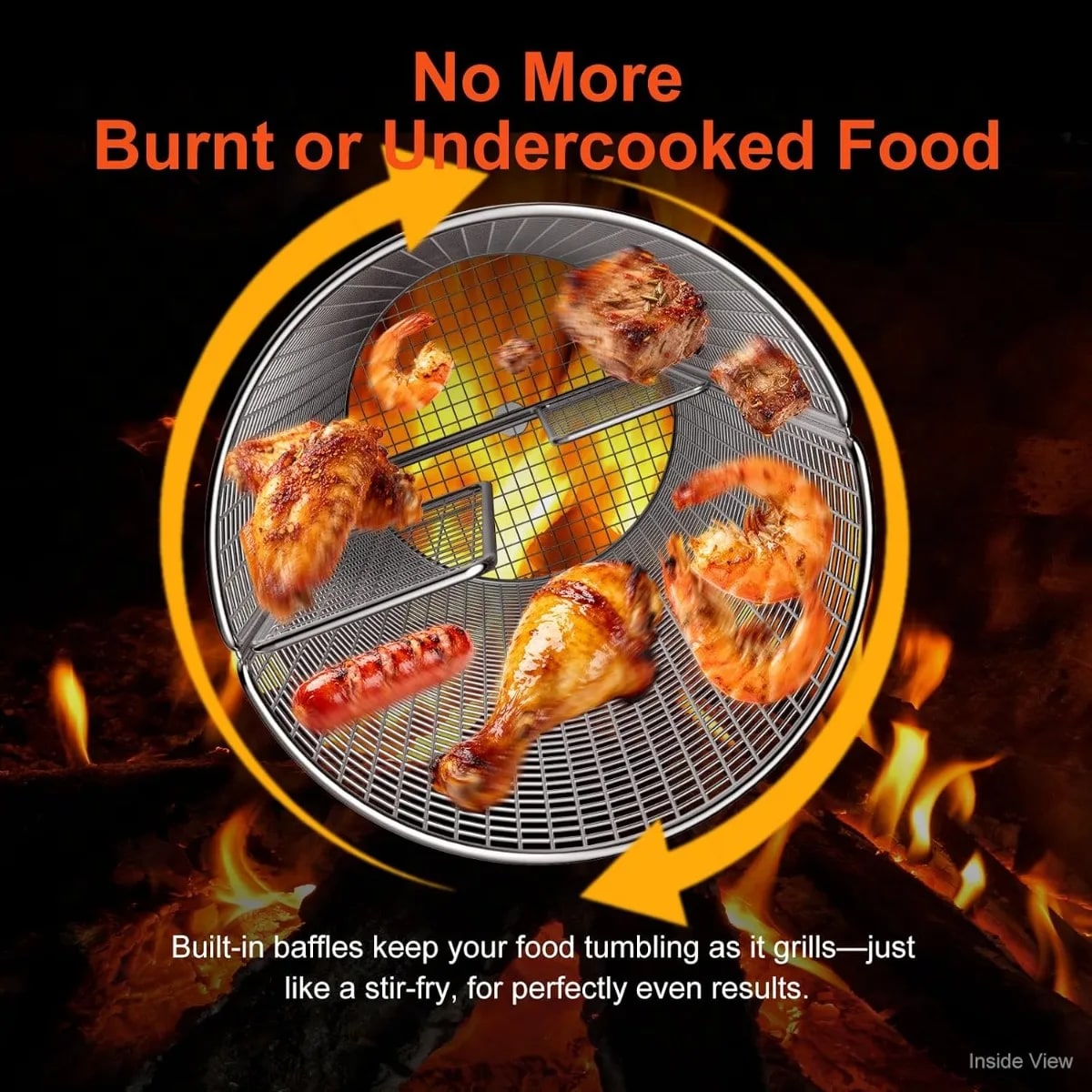 FEB.WIND Stainless Steel Rotating BBQ Roasting Drum with Stand, 32 x 16 x 13 cm