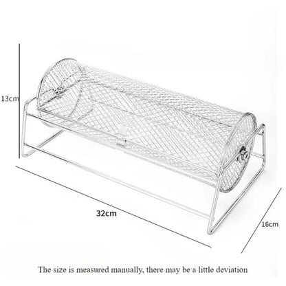 FEB.WIND Stainless Steel Rotating BBQ Roasting Drum with Stand, 32 x 16 x 13 cm