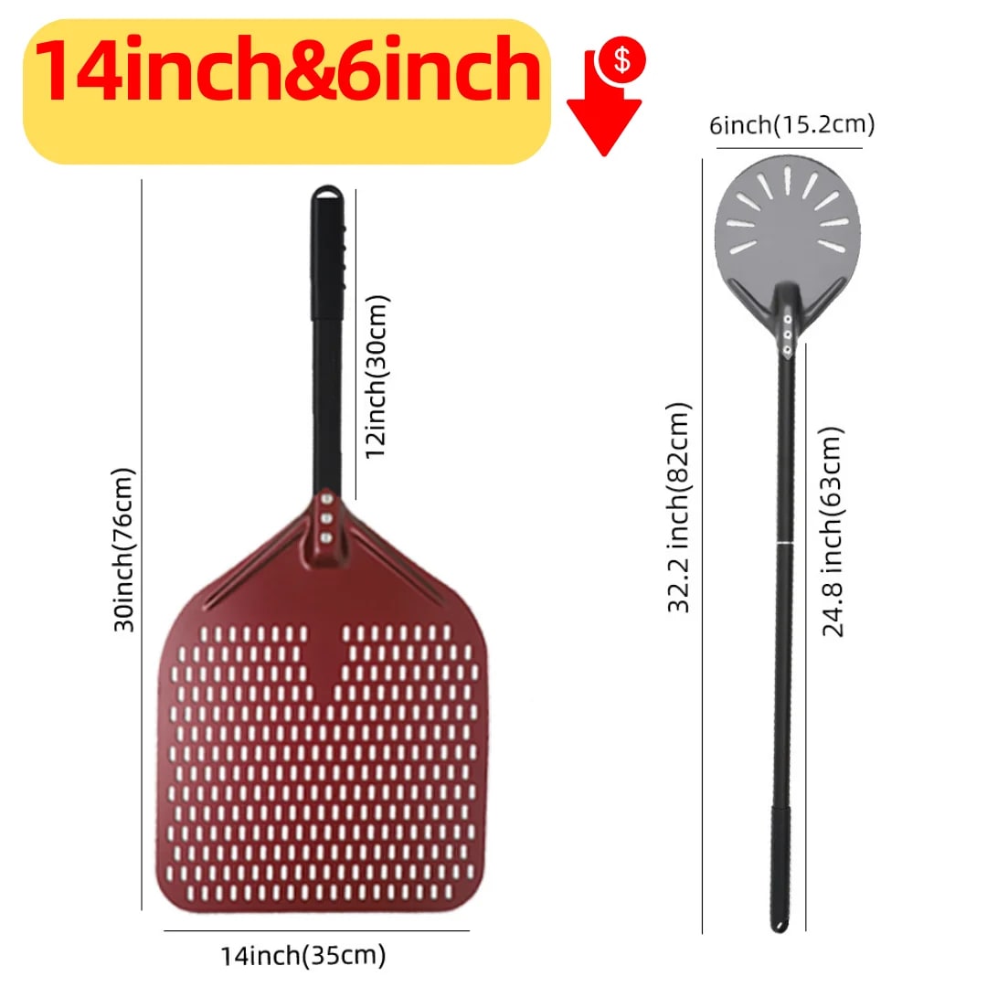 Metal Pizza Peel Paddle for Launching and Turning Pizza, 6 to 14 Inch Options, HEXINGYUAN - 6 14inch red set