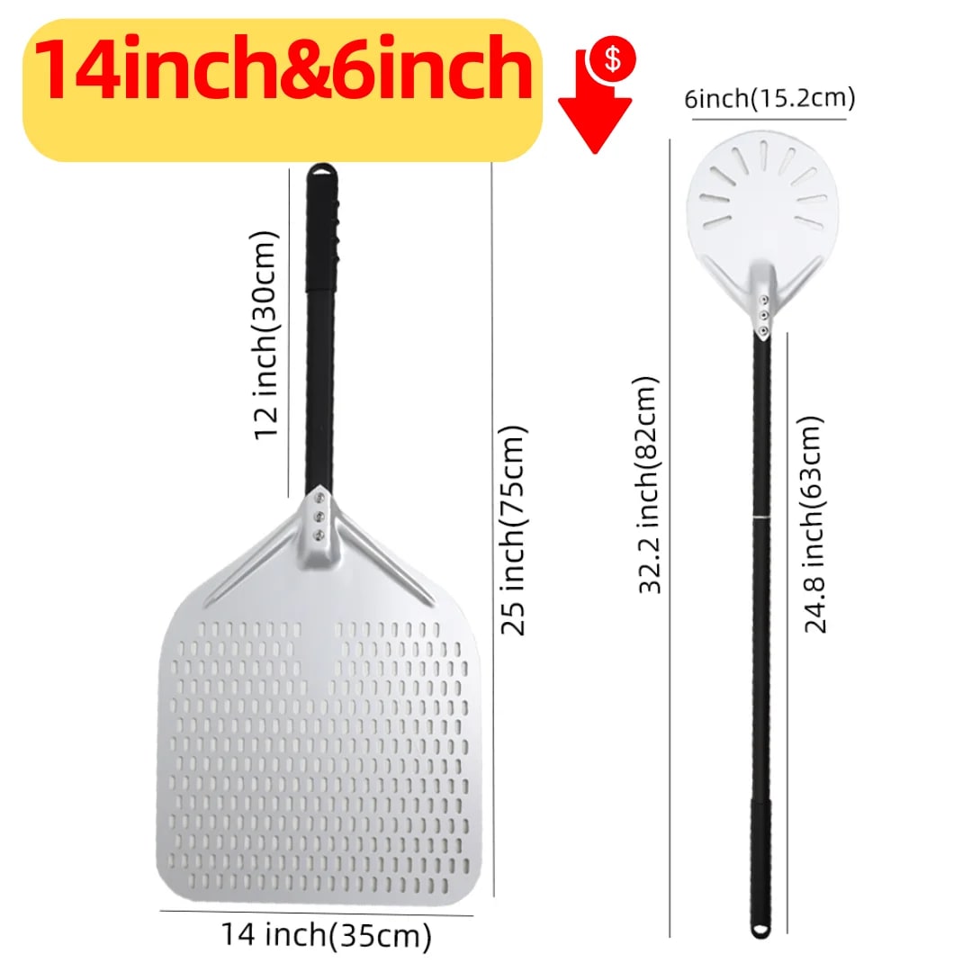 Metal Pizza Peel Paddle for Launching and Turning Pizza, 6 to 14 Inch Options, HEXINGYUAN - 6 14inch silver set