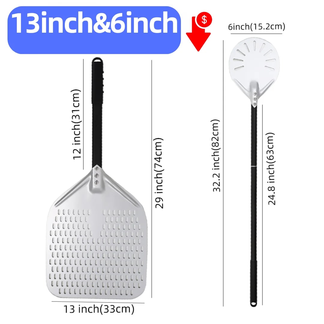 Metal Pizza Peel Paddle for Launching and Turning Pizza, 6 to 14 Inch Options, HEXINGYUAN - 6 13inch silver set