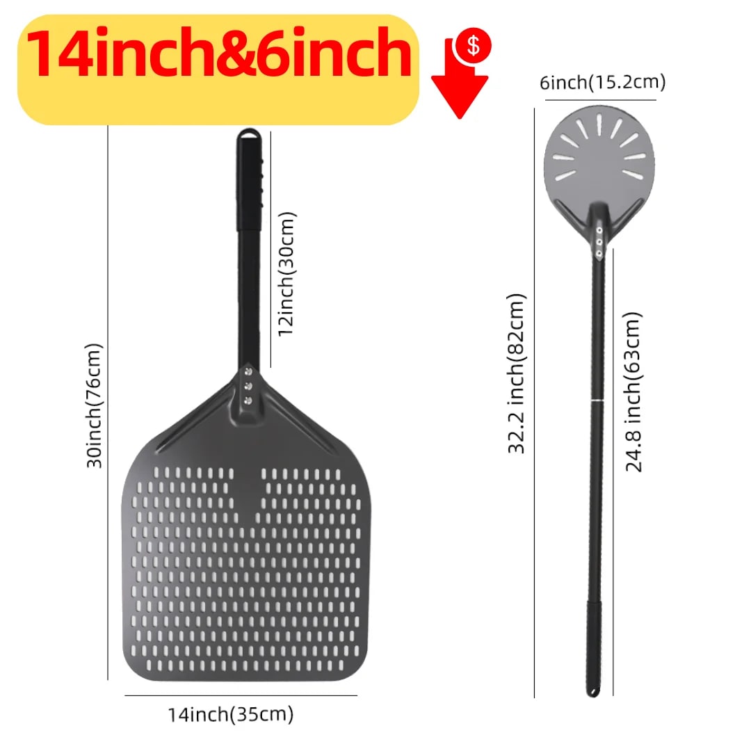Metal Pizza Peel Paddle for Launching and Turning Pizza, 6 to 14 Inch Options, HEXINGYUAN - 14inch 76cm set 2