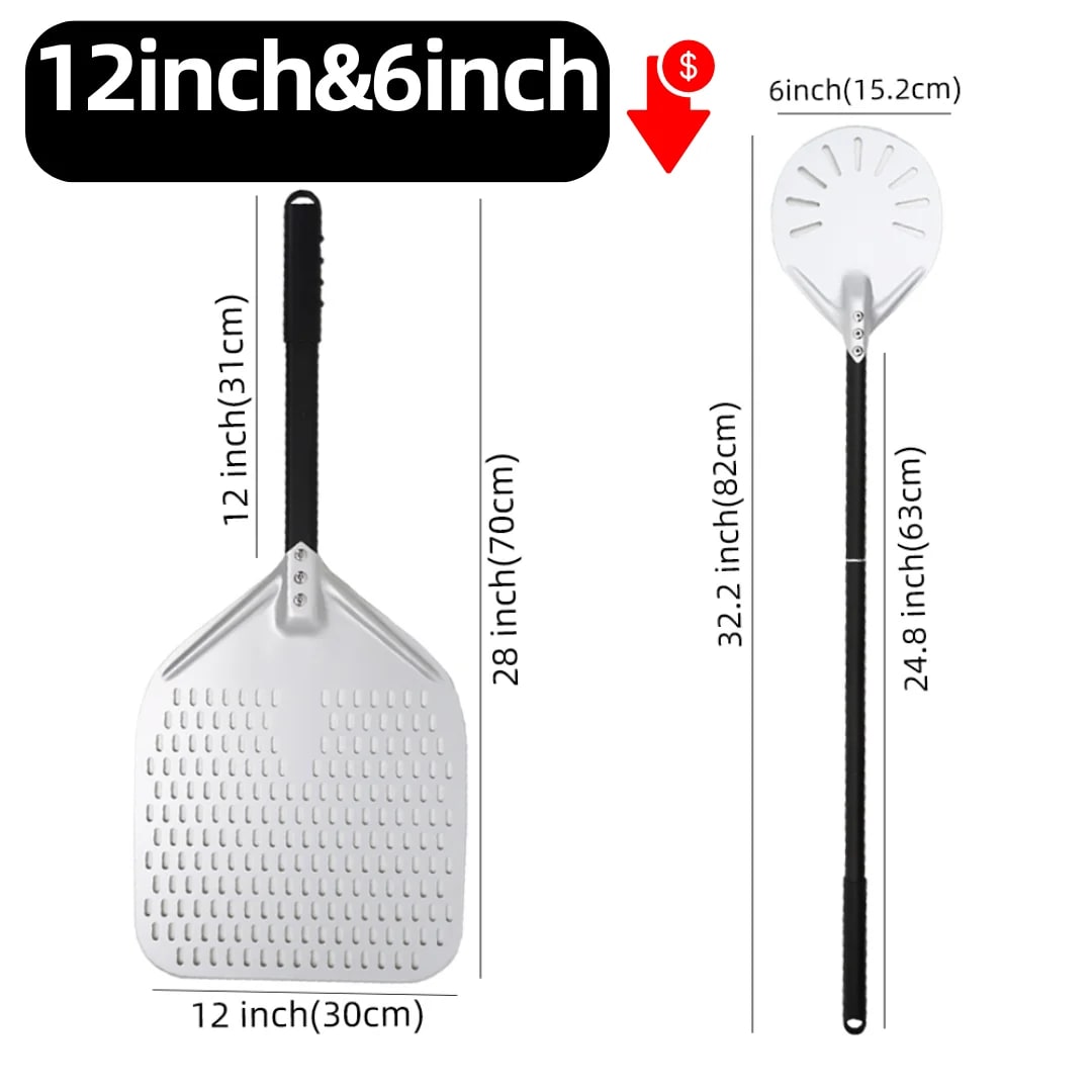 Metal Pizza Peel Paddle for Launching and Turning Pizza, 6 to 14 Inch Options, HEXINGYUAN - 6 12inch silver set