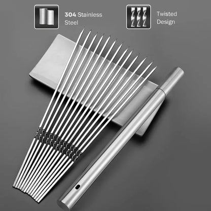 304 Stainless Steel Flat BBQ Skewers, 35cm, 40-Piece Set with Storage Tube