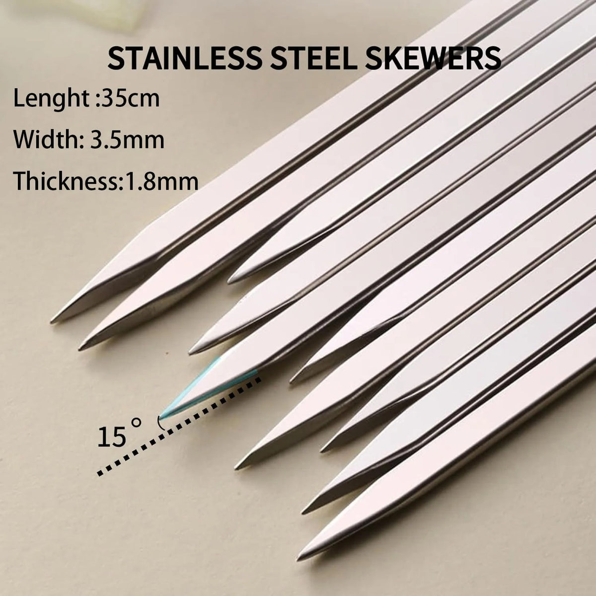 304 Stainless Steel Flat BBQ Skewers, 35cm, 40-Piece Set with Storage Tube