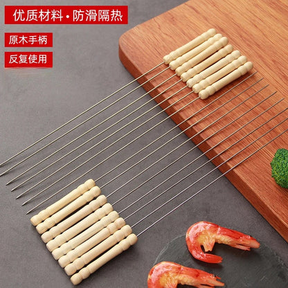 35cm Stainless Steel BBQ Skewers with Wooden Handles, 50 Piece Set