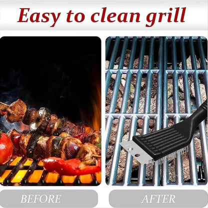 Barbecue Grill Cleaning Brush with Steel Wire Bristles and Scraper, Black, 1/2/3 Pack