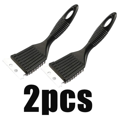 Barbecue Grill Cleaning Brush with Steel Wire Bristles and Scraper, Black, 1/2/3 Pack - Black 2pcs