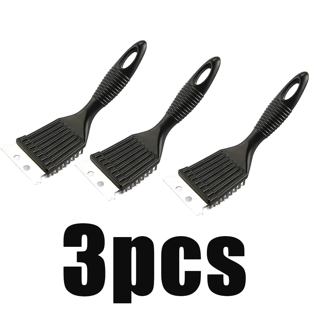 Barbecue Grill Cleaning Brush with Steel Wire Bristles and Scraper, Black, 1/2/3 Pack - Black 3pcs
