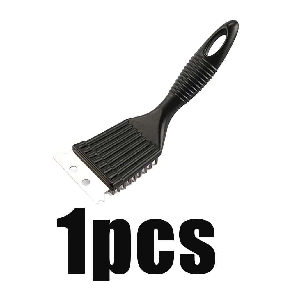 Barbecue Grill Cleaning Brush with Steel Wire Bristles and Scraper, Black, 1/2/3 Pack - Black 1pcs