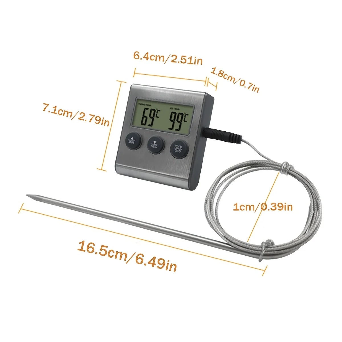 Digital Grill Thermometer with Timer, BBQ and Oven Probe, DSH-1049