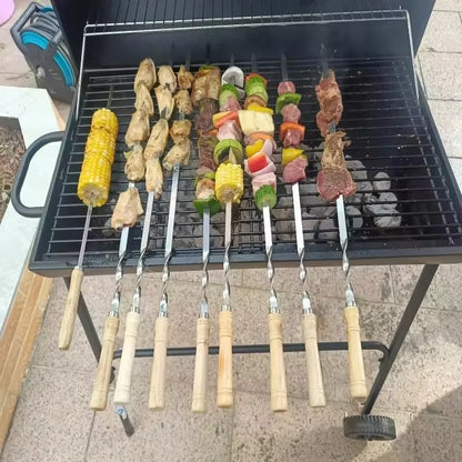 Stainless Steel BBQ Skewers with Wooden Handles, 45cm or 55cm, 6 Piece Set