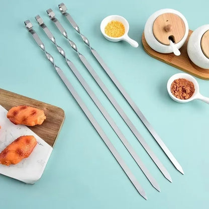 Stainless Steel BBQ Skewers with Wooden Handles, 45cm or 55cm, 6 Piece Set