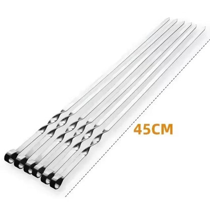 Stainless Steel BBQ Skewers with Wooden Handles, 45cm or 55cm, 6 Piece Set - 45cm-6pcs