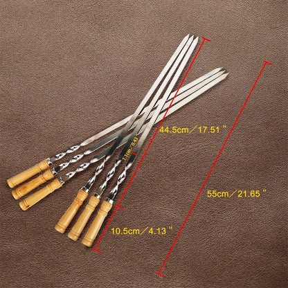 Stainless Steel BBQ Skewers with Wooden Handles, 45cm or 55cm, 6 Piece Set - 55cm-6pcs