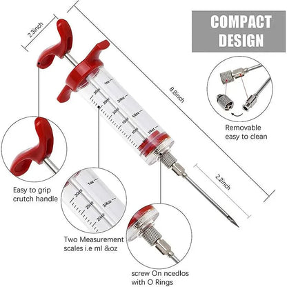 Meat Injector Syringe with 3 Marinade Needles, 30ml BBQ Turkey Injector Kit