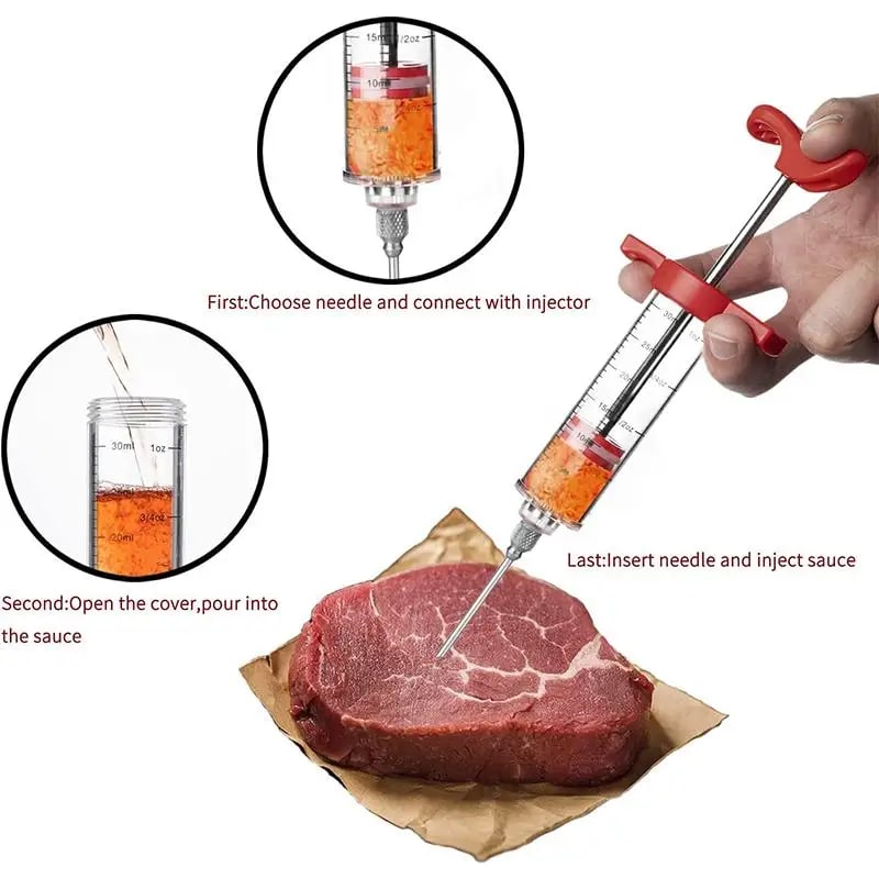 Meat Injector Syringe with 3 Marinade Needles, 30ml BBQ Turkey Injector Kit