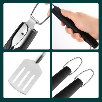 3-Piece Stainless Steel BBQ Tool Set with Rubber Handles