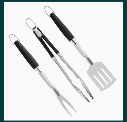 3-Piece Stainless Steel BBQ Tool Set with Rubber Handles