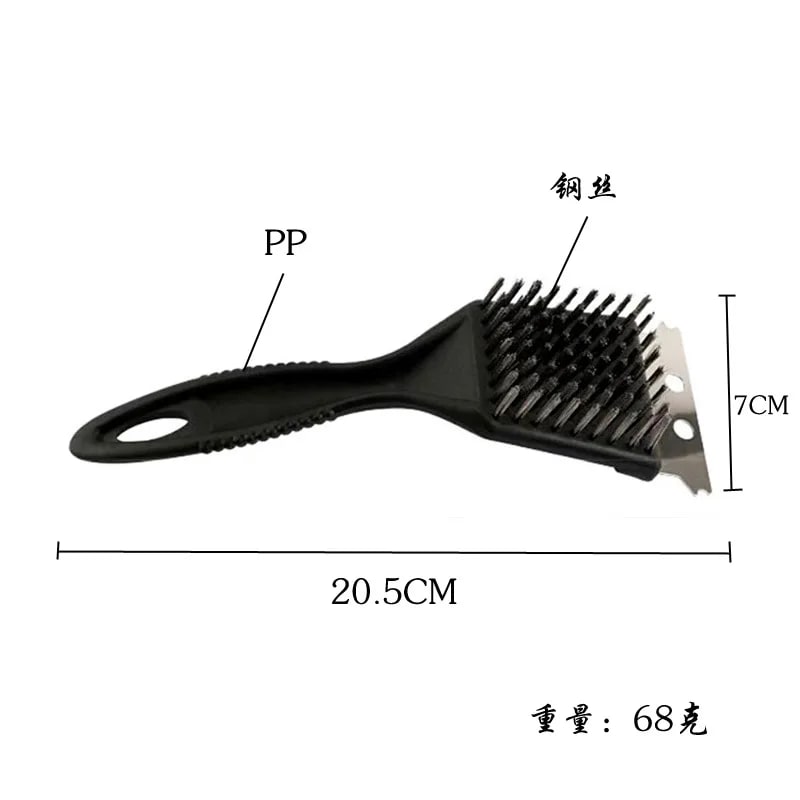 3-Head Stainless Steel BBQ Grill Brush and Scraper with Long PP Handle - Red