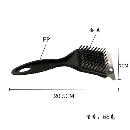 3-Head Stainless Steel BBQ Grill Brush and Scraper with Long PP Handle - Red