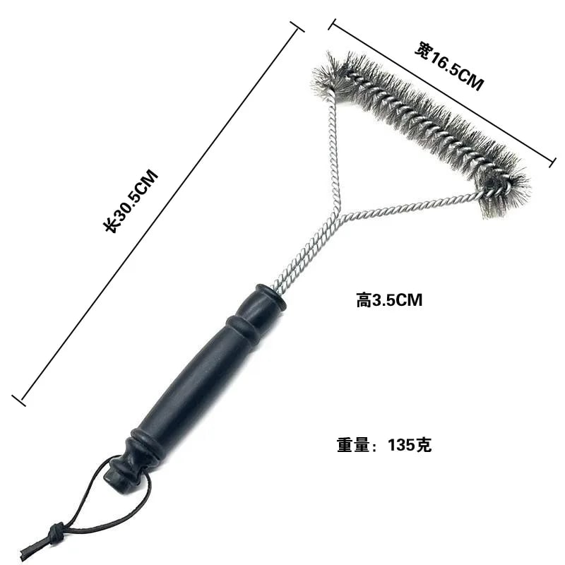 3-Head Stainless Steel BBQ Grill Brush and Scraper with Long PP Handle - WHITE