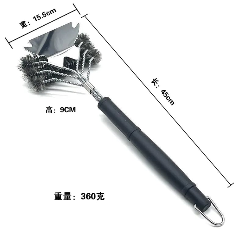 3-Head Stainless Steel BBQ Grill Brush and Scraper with Long PP Handle - Blue
