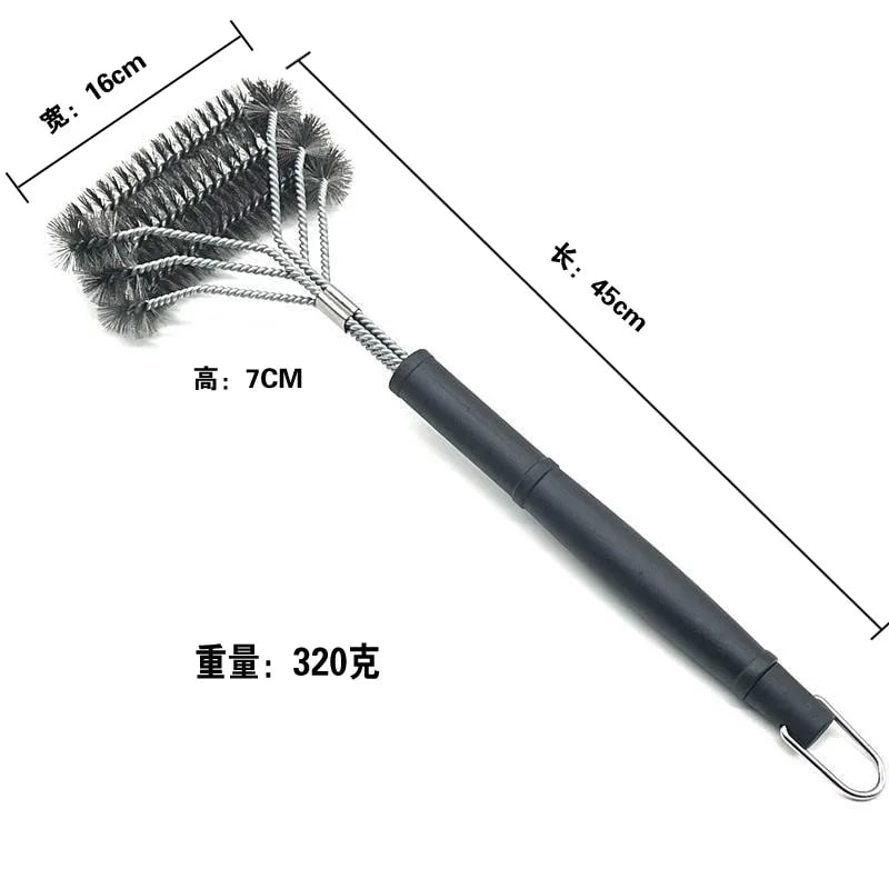 3-Head Stainless Steel BBQ Grill Brush and Scraper with Long PP Handle - green