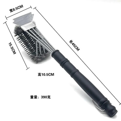 3-Head Stainless Steel BBQ Grill Brush and Scraper with Long PP Handle - PURPLE