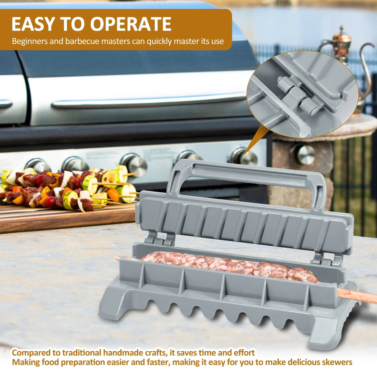 Kebab Maker Press Mould, Reusable Plastic BBQ Skewer Tool, Grey